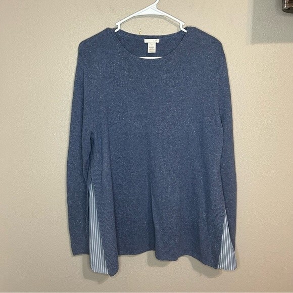 J. Jill blue silk blend knit pullover sweater with side stripe panel size medium - Picture 1 of 5